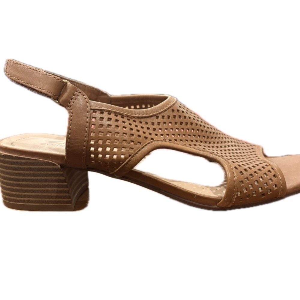 CLARKS Caroleigh Star Heeled Sandal Women’s  Size 10 Brown Leather New Condition